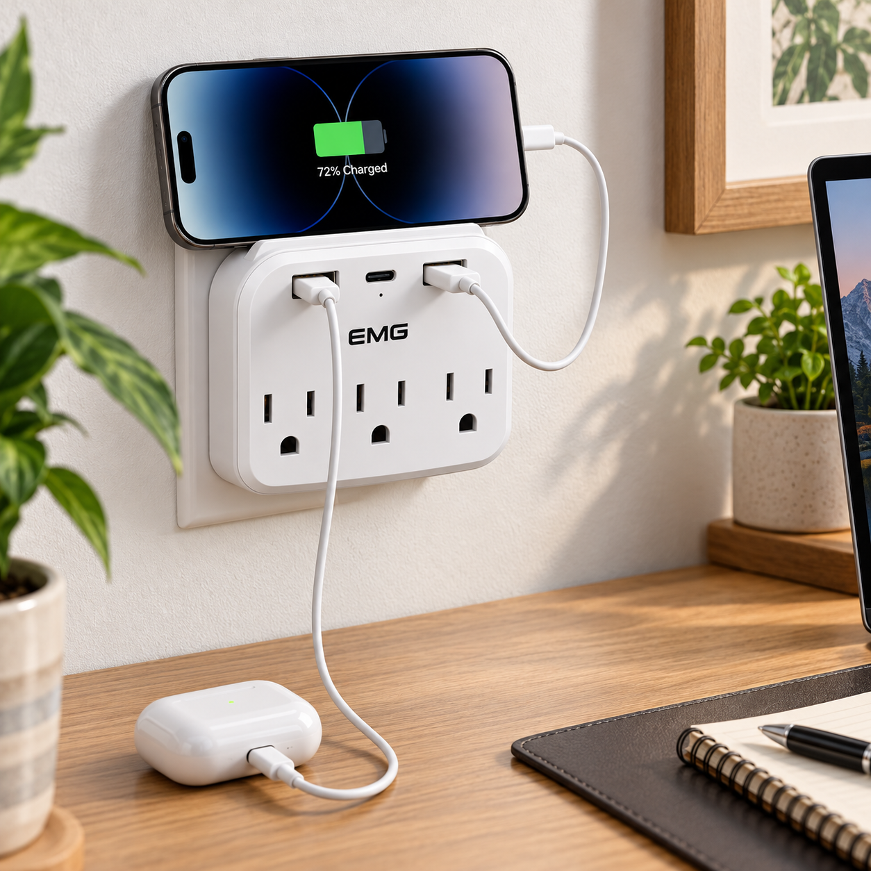 6-in-1 Multi USB Wall Outlet Extender - Tech & Onboarding Gift view 3