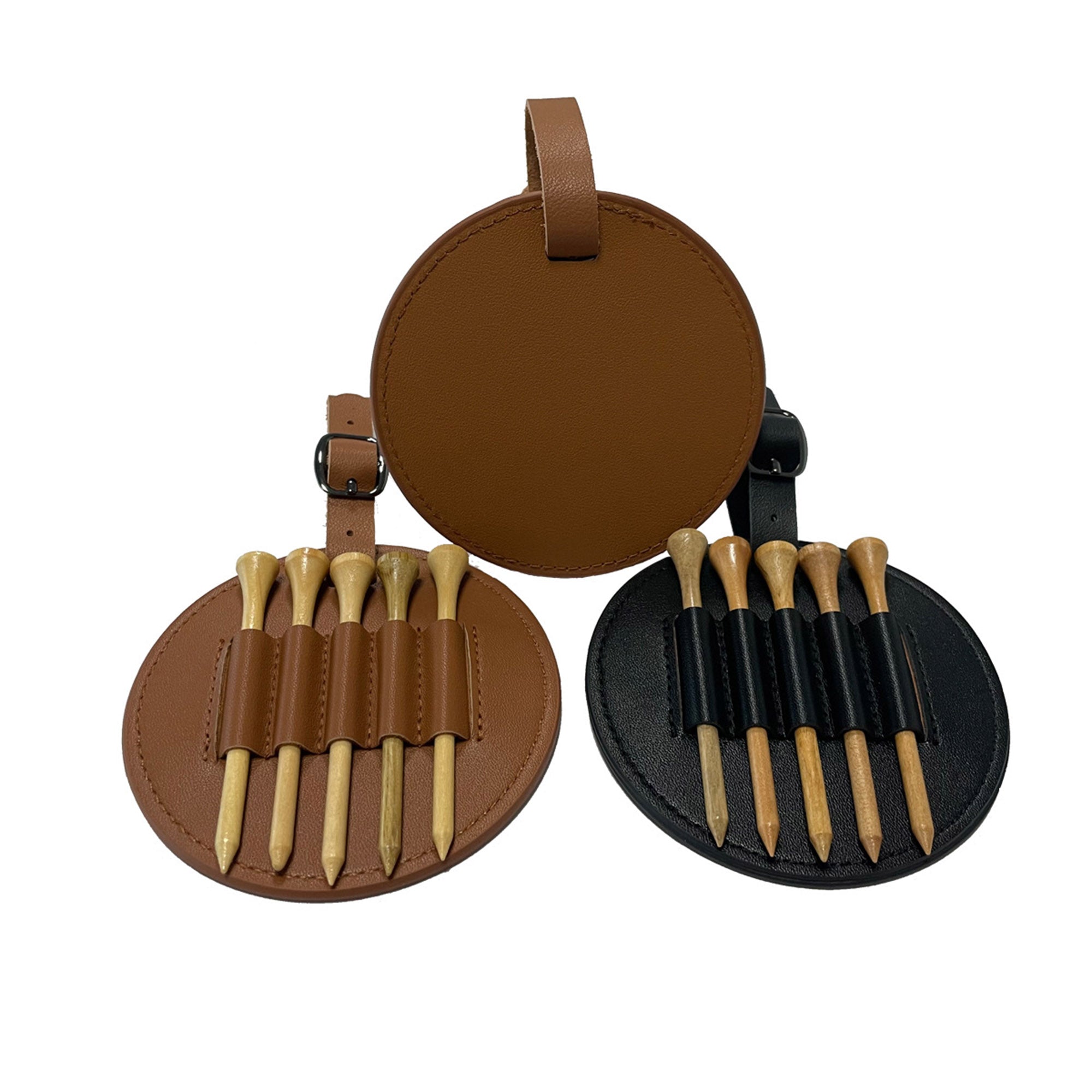 Premium Leatherette Golf Tee Holder Pouch with 5 Wooden Tees - Active Program Essential view 4