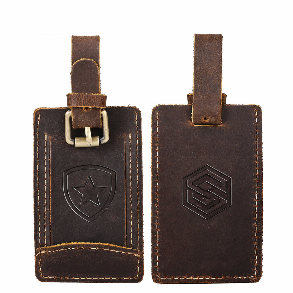 Debossed Top Grain Genuine Leather Baggage Tag (Gift Box is Optional)